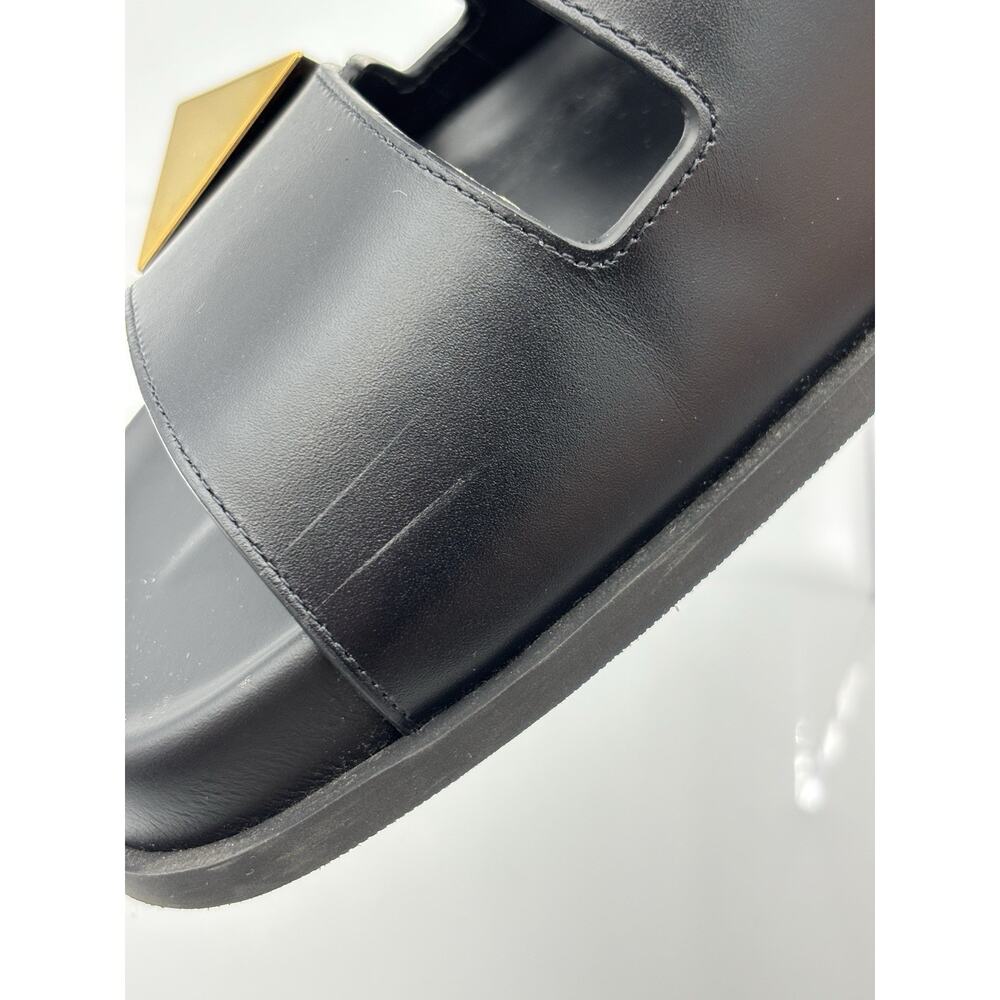 Authentic Valentino One Stud Rockstud Two Strap Sandal Black Gold Size 37.5 Dad - Picture 15 of 16